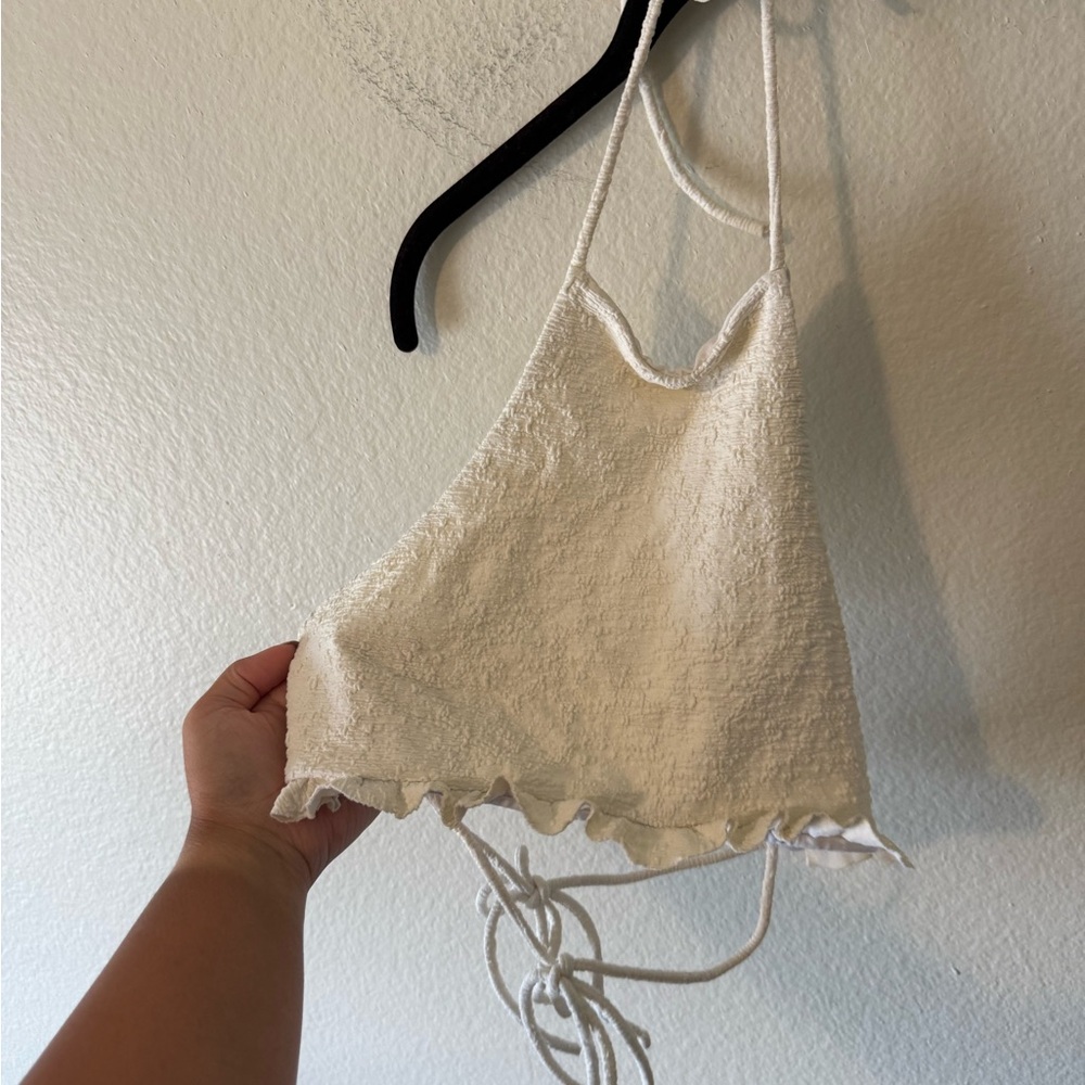 Beach Riot X Stone Cold Fox Halter Ruffle White Bikini Top Swim Resortwear